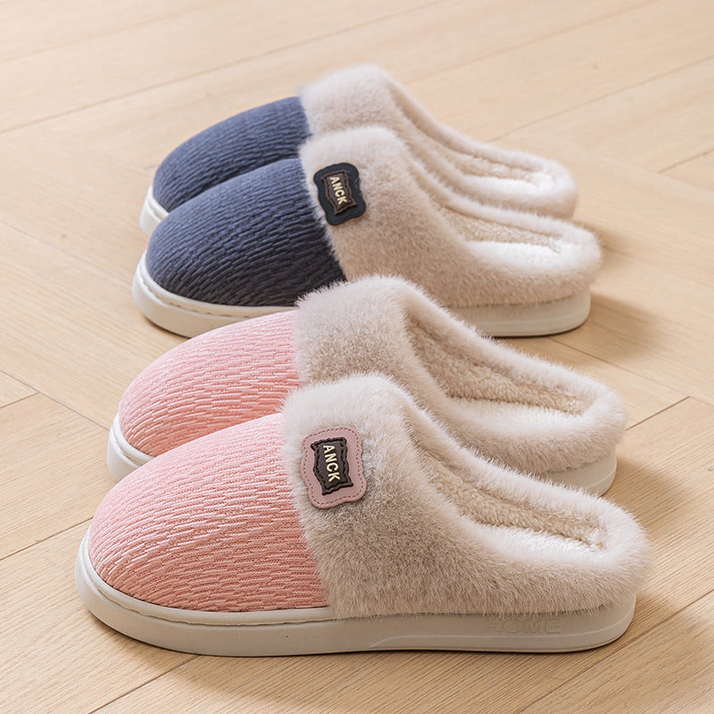 Stuffed Slippers for Women, Autumn and Winter Fashionable Indoor Home Non-Slip Warm Couple Style Plush Slippers Cotton for Men