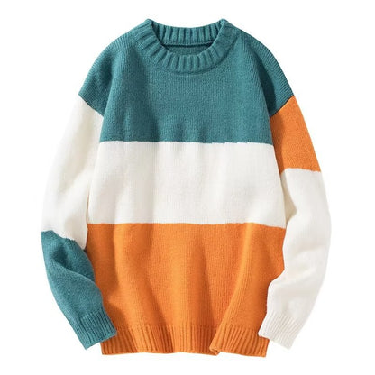 2023 autumn and winter new men's striped sweater men's casual trendy bottoming shirt color matching pullover trendy brand sweater men