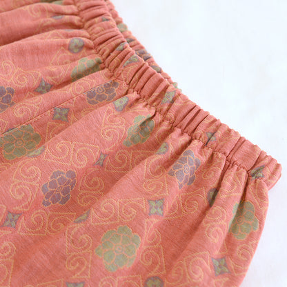 Yarn-dyed cotton pajamas women's summer short-sleeved printed summer retro loose home wear three-piece set can be worn outside