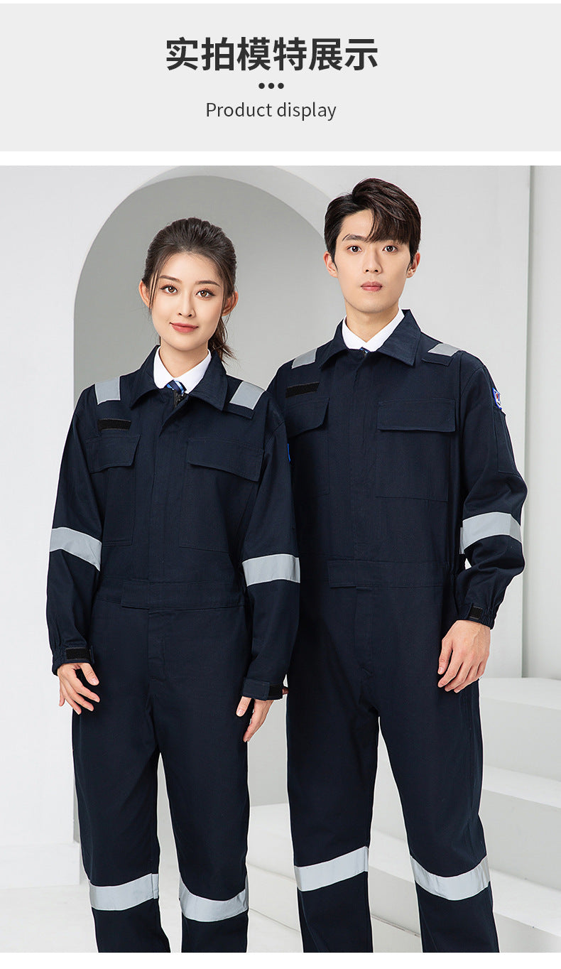 Marine Crew Reflective Strip Pure Cotton Overalls Long-sleeved Men's Summer Wear-resistant Electric Welding Shipyard Workshop Labor Insurance Clothing