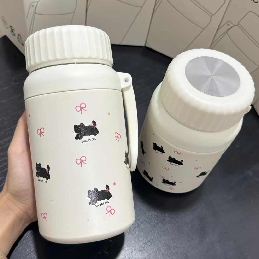 Cartoon cute high-value large-capacity new thermos stainless steel outdoor sports portable rope coffee cup