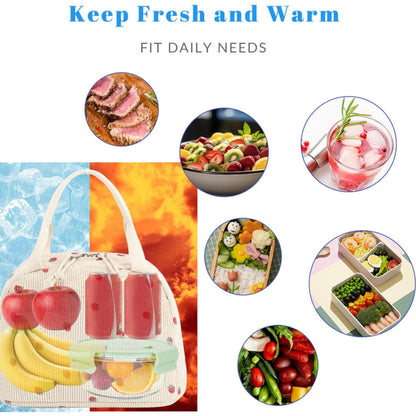 Cross-Border New Product Corduroy Printed Portable Lunch Bag Large Capacity Travel Picnic Ice Bag Work Insulation Bag