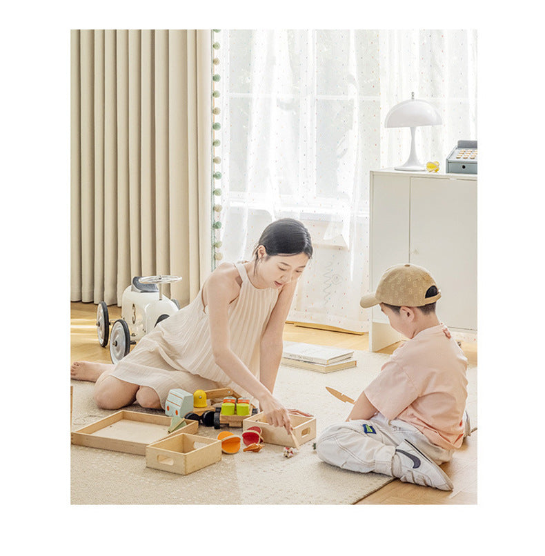 Cream-Colored Chenille Blackout Curtains for Children's Room, Sleeping Beauty Style, with Pom-Pom Design, Custom-Made Finished Product