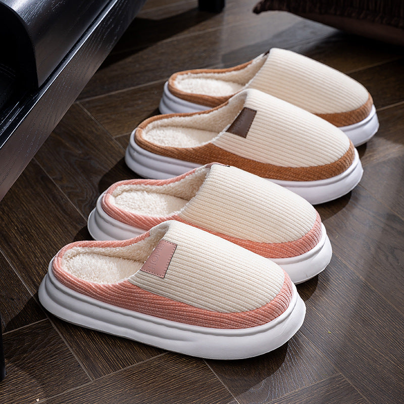 Non-Slip Simple Cotton Slippers for Men in Winter 2025 New Indoor Home Warm Plush Thickeneded Cotton Slippers for Women to Wear Outside