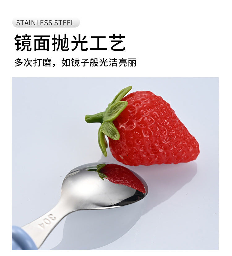 Children's 304 stainless steel fork spoon suit baby complementary food training eating spoon portable feeding tableware spoon