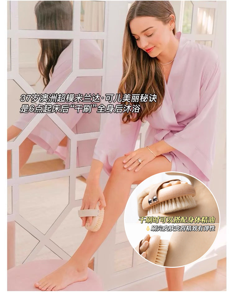 Cross-Border Hot-Selling Natural Boar Bristle Body Brush, Soft Bristle Bath Brush, Body Scrub Brush, Bristle Brush, Bath Brush, Exfoliating Tool