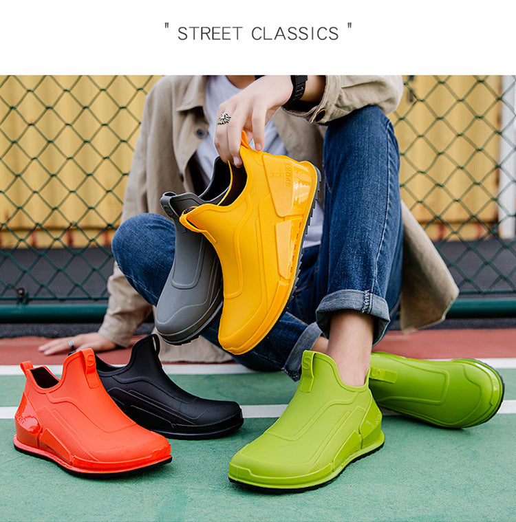 Cross-border Explosions Fashion Rain Boots Men's Non-slip Rubber Shoes Thick Sole Wear-resistant Outer Wear Rain Boots Non-slip Kitchen Water Shoes Men