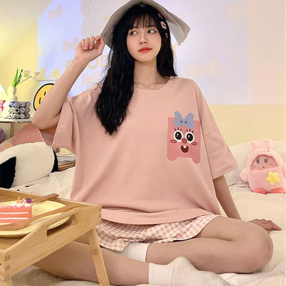 New Style Pajamas Women's Summer Short-sleeved Pullover Thin Cartoon Cartoon Bear Girl Home Clothes suit Women's Outwear