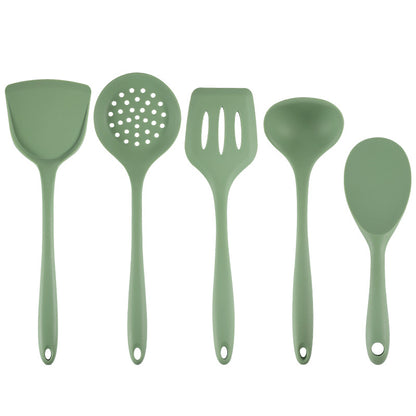 Acura Green Silicone Kitchenware Non-stick Cookware with Spade and Spoon Set Easy to Clean Kitchen Silicone Heat-resistant Kitchenware Five-piece Set