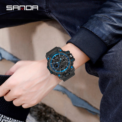 Sanda Hot-Selling Watch Korean Version Student Party Multi-Functional Waterproof Alarm Clock Electronic Watch Cool Dual Display Luminous Sports Watch by PDG ibma