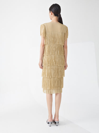 Miyake Hot Selling Dress Commuting Women's Summer Design Niche Drape Temperament Fashionable Elegant Tassel Midi Skirt