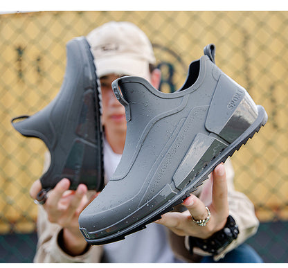 Cross-border Explosions Fashion Rain Boots Men's Non-slip Rubber Shoes Thick Sole Wear-resistant Outer Wear Rain Boots Non-slip Kitchen Water Shoes Men