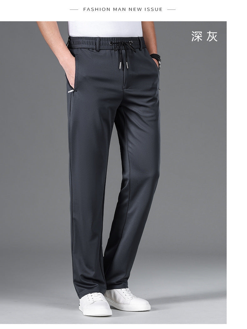 Autumn and Winter fleece-lined Casual Pants Straight Elastic Waist Stretch Pants Men's Thickened Business Men's Pants Elastic Waist Warm Pants