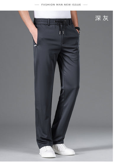 Autumn and Winter fleece-lined Casual Pants Straight Elastic Waist Stretch Pants Men's Thickened Business Men's Pants Elastic Waist Warm Pants