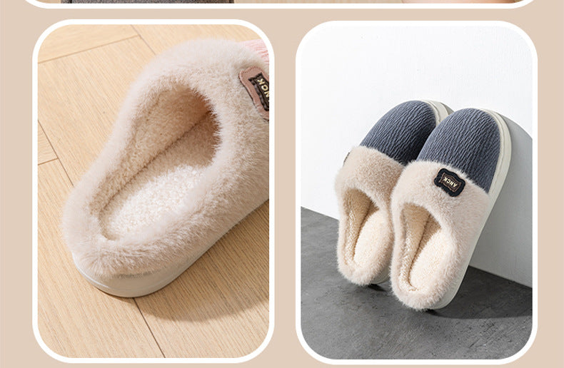 Stuffed Slippers for Women, Autumn and Winter Fashionable Indoor Home Non-Slip Warm Couple Style Plush Slippers Cotton for Men