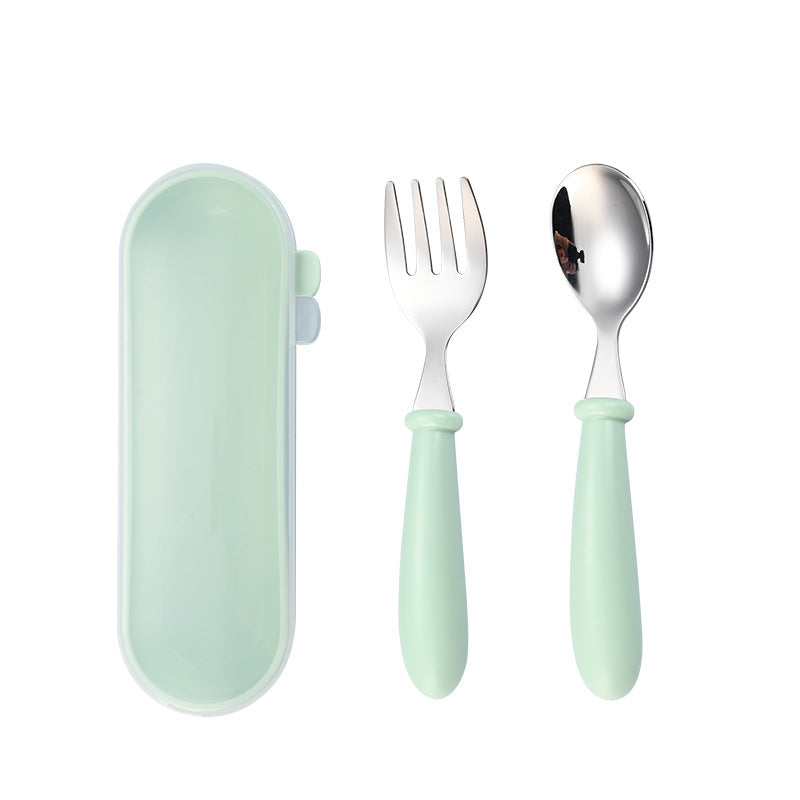 Children's 304 stainless steel fork spoon suit baby complementary food training eating spoon portable feeding tableware spoon