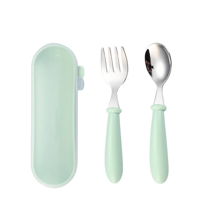Children's 304 stainless steel fork spoon suit baby complementary food training eating spoon portable feeding tableware spoon