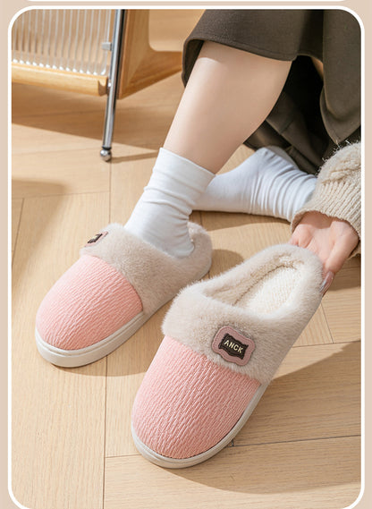 Stuffed Slippers for Women, Autumn and Winter Fashionable Indoor Home Non-Slip Warm Couple Style Plush Slippers Cotton for Men