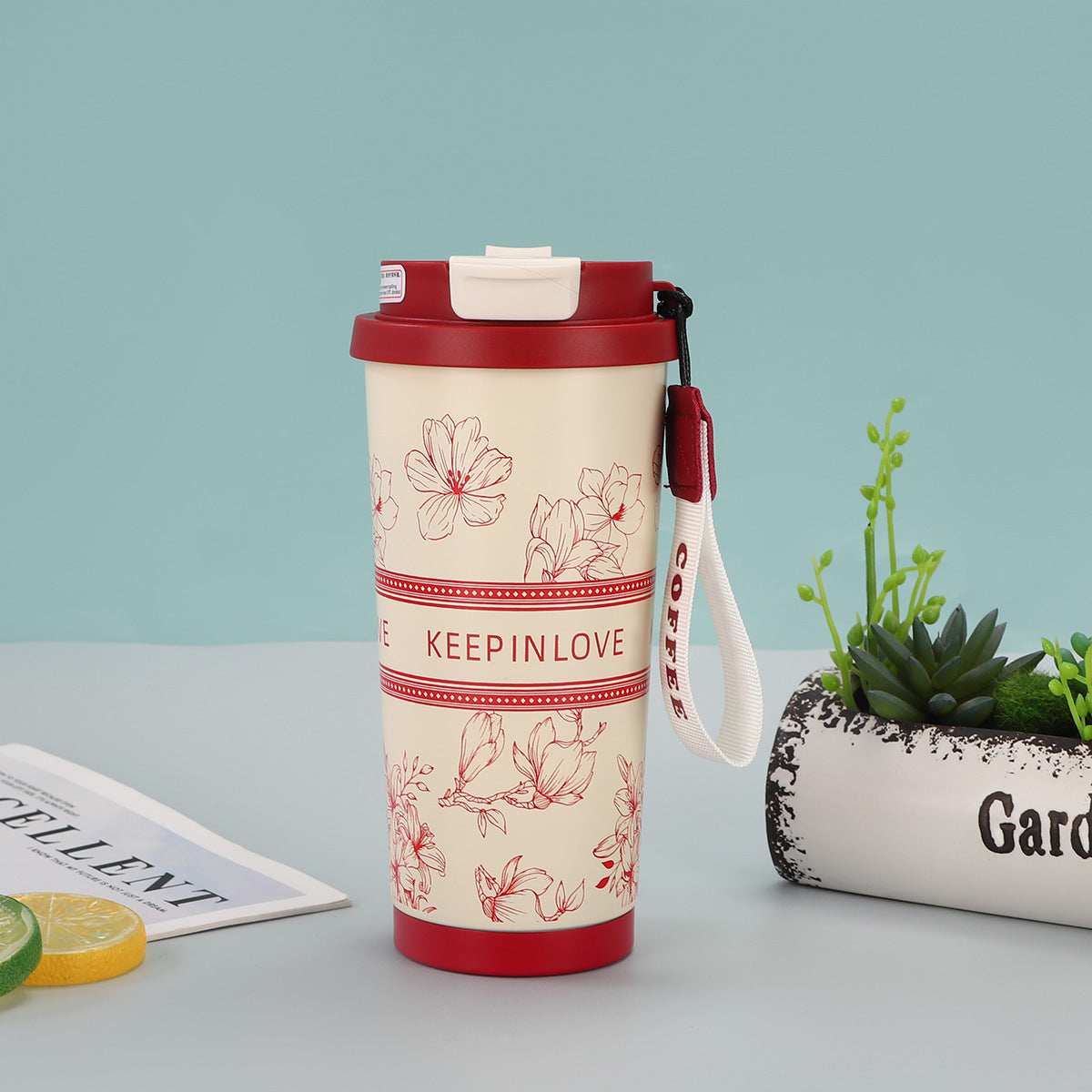 316 stainless steel lily of the valley coffee cup girls high color value double drinking straw cup car gift cup customization