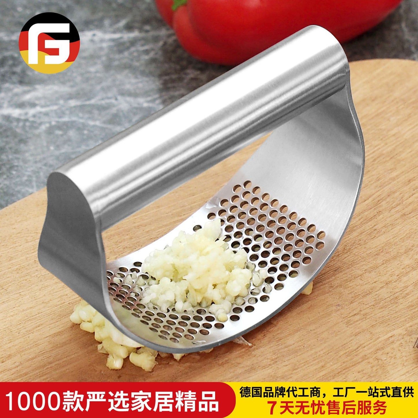 430 Stainless Steel Garlic Press, Garlic Masher, Ring-Shaped Garlic Press, Household Garlic Peeler, Crusher, Multi-Function