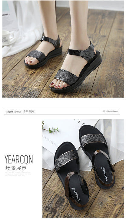 New Summer Flat Women's Shoes for Middle-Aged Women, Mid-Heel 2026 Women's Wedge Sandals for Summer, Mom Sandals with Soft and Thick Soles, Comfortable