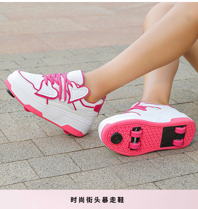 Teenagers Roller Skating Shoes for Girls and Students with Brake Button Pulley Sports Shoes That Can Walk and Glide