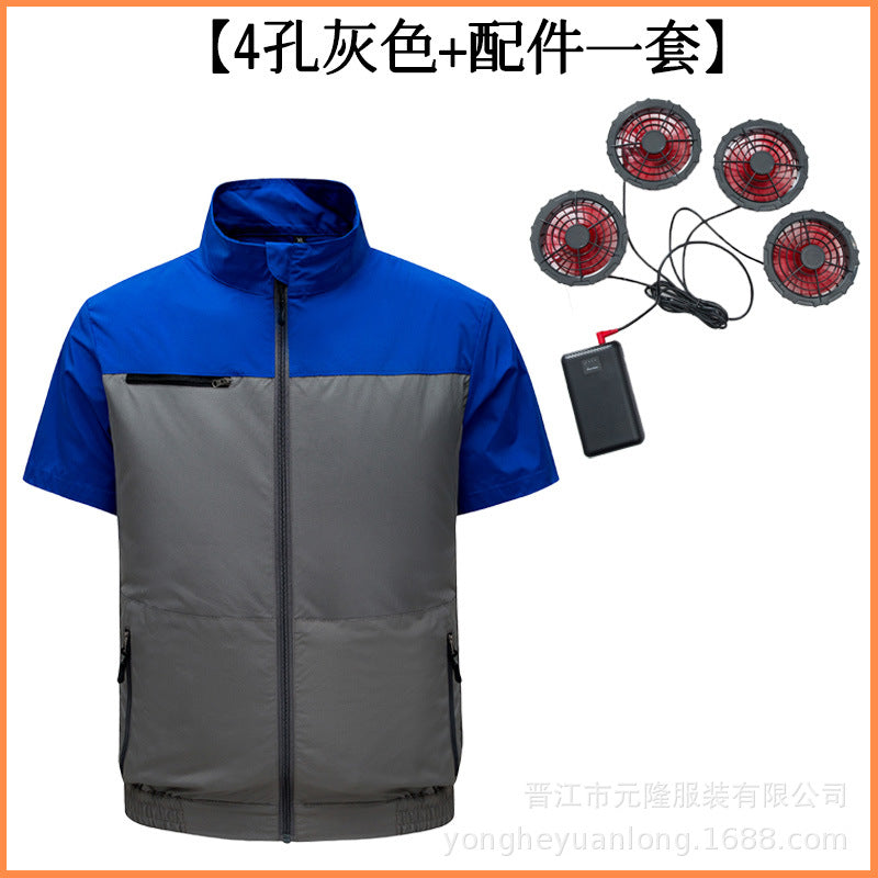 Cross-Border Summer Cooling Air-Conditioning Clothing with Fan Refrigeration Workwear Outdoor Heatstroke Prevention Fan Clothing Men's Labor Protection Clothing Work Clothes