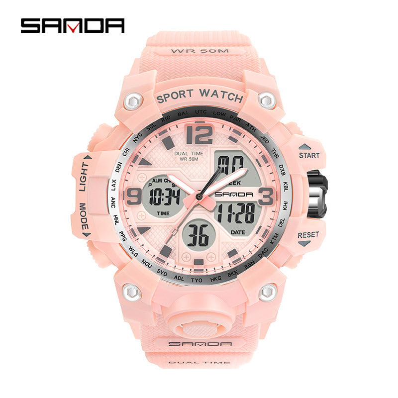 Sanda Hot-Selling Watch Korean Version Student Party Multi-Functional Waterproof Alarm Clock Electronic Watch Cool Dual Display Luminous Sports Watch by PDG ibma