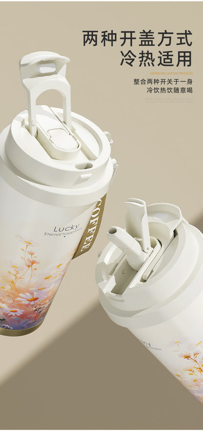 New Ceramic Thermos Coffee Cup for Girls, a Lucky Charm with High Aesthetic Value, Double Drinking Cup, Lily of the Valley Gift Cup