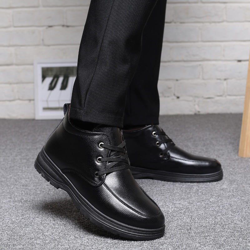 Popular men's cotton shoes genuine leather cotton boots pilot quick-heating shoes fleece-lined warm cotton leather shoes wool warm snow boots