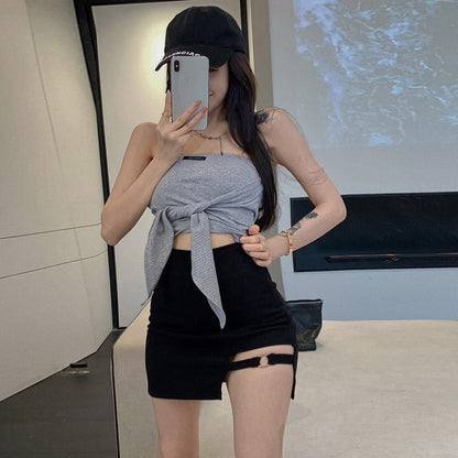 Black Skirt, Hip-Covering Skirt, Female Summer Sexy Sexy Short Skirt, Petite Design, High-Waisted Skirt, Trendy Autumn and Winter