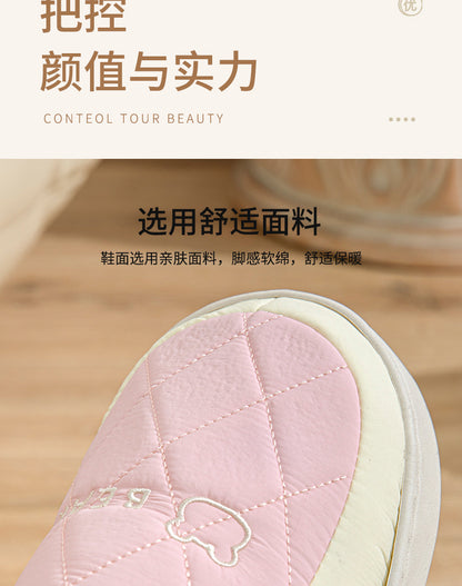 Winter Cotton Slippers for Women, Non-Slip, Warm and Velvet, Couple Style Indoor Cartoon Furry Shoes, Half-Pack Heel Home Shoes for Men
