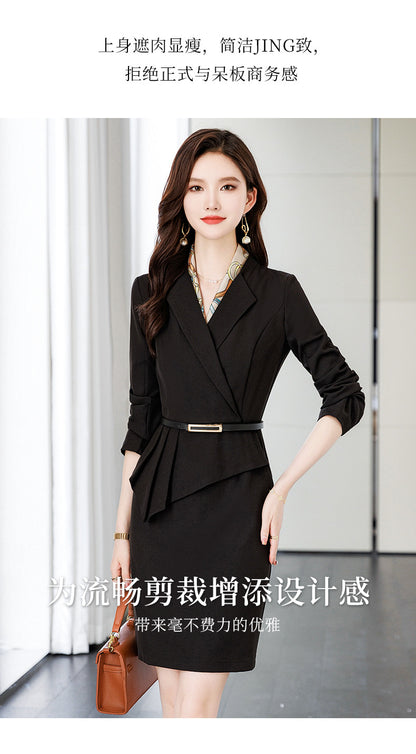 French Hepburn Style Small Black Dress High Sense High Cold Royal Sister Fried Street Small Fragrance Style Pleated Professional Suit dress Summer
