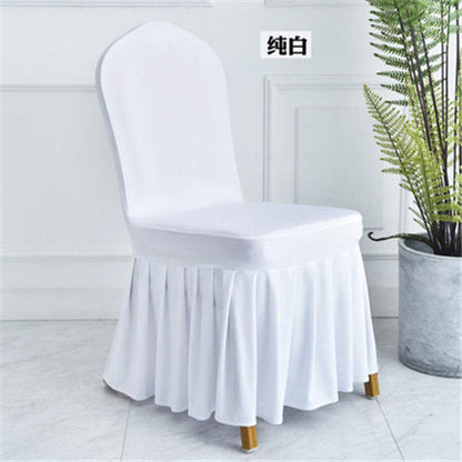 Solid Color All-Inclusive Elastic Pleated Skirt Chair Cover Hotel Wedding Banquet Household Universal Skirt Stool Cover
