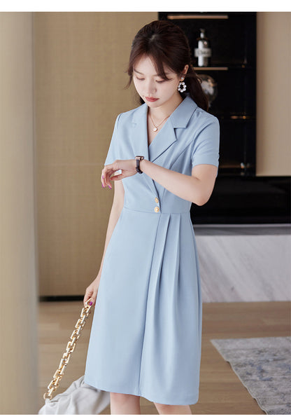 [Elegant Long Skirt] V-neck Short-sleeved dress High-end Work Clothes Mid-length Skirt Spring and Summer Business Wear Uniform