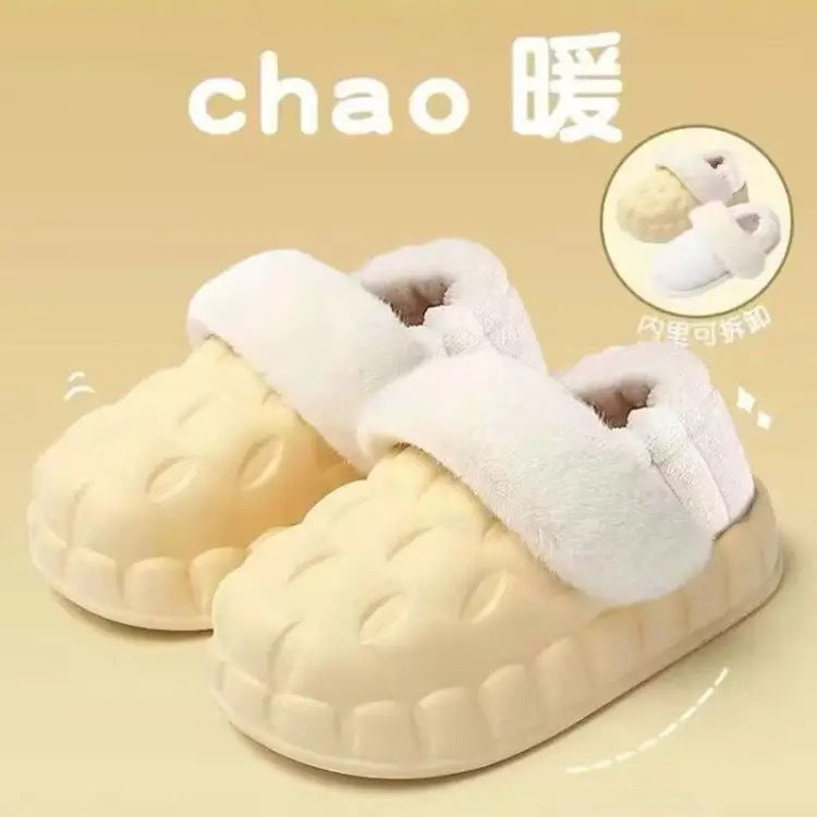Women's Winter Cotton Slippers with a Stepping-On-Clouds Feel, Trendy Casual Closed-Toe Indoor Waterproof Warm Thick-Soled Cotton Slippers for Women