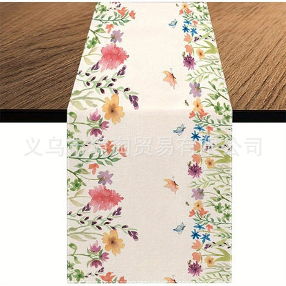 Linen Table Runner Pastoral Flower Lemon Summer Home Dining Table Outdoor Decoration Printed Tablecloth Table Runner