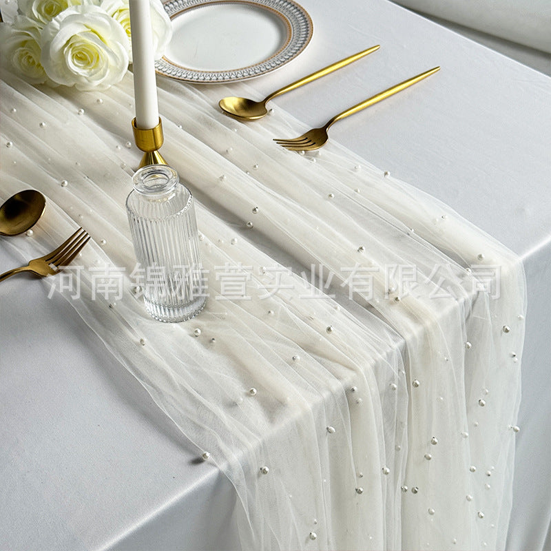Amazon Pearl Tulle Lace Table Runner Wedding Party Outdoor Decoration Tablecloth Amazon Manufacturer Supply