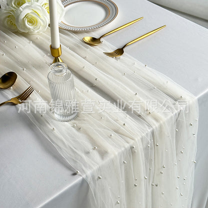 Amazon Pearl Tulle Lace Table Runner Wedding Party Outdoor Decoration Tablecloth Amazon Manufacturer Supply