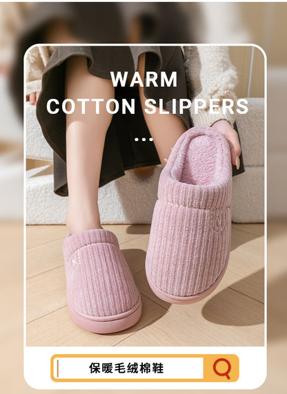 Women's Thick-Soled Winter Non-Slip Couple Indoor Warm Home Slippers with Fur for Men and Women