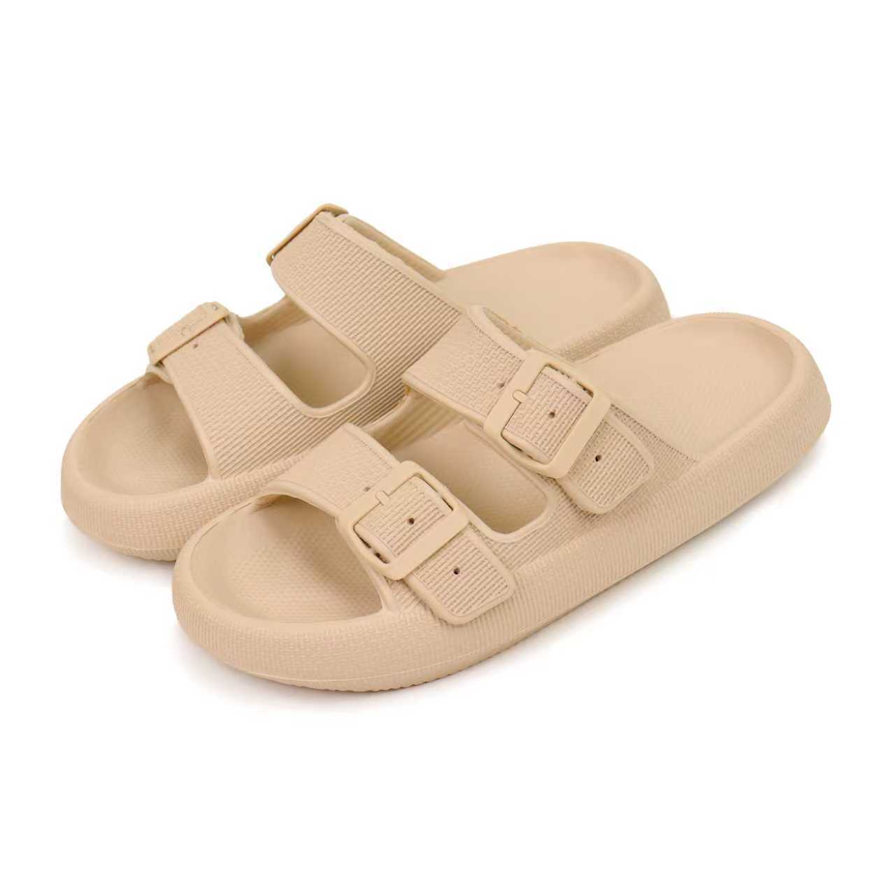 2026 New Thick-Soled Slippers, Wear-Resistant Double Buckle Eva Sandals, Couple's Summer Women's Outdoor and Indoor Slippers with a Soft Cushioning Feel
