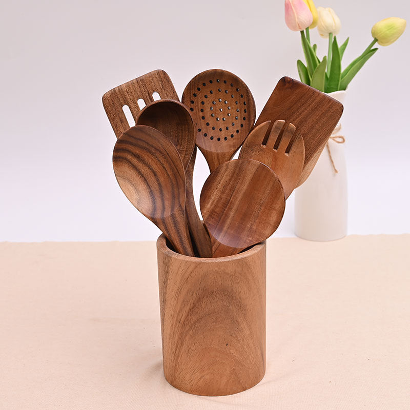 Paint-free Wax-free Wooden Cooking Spoon Shovel suit Kitchenware Long Handle Non-stick Pan Stir-frying Shovel Wooden Acacia Soup Spoon