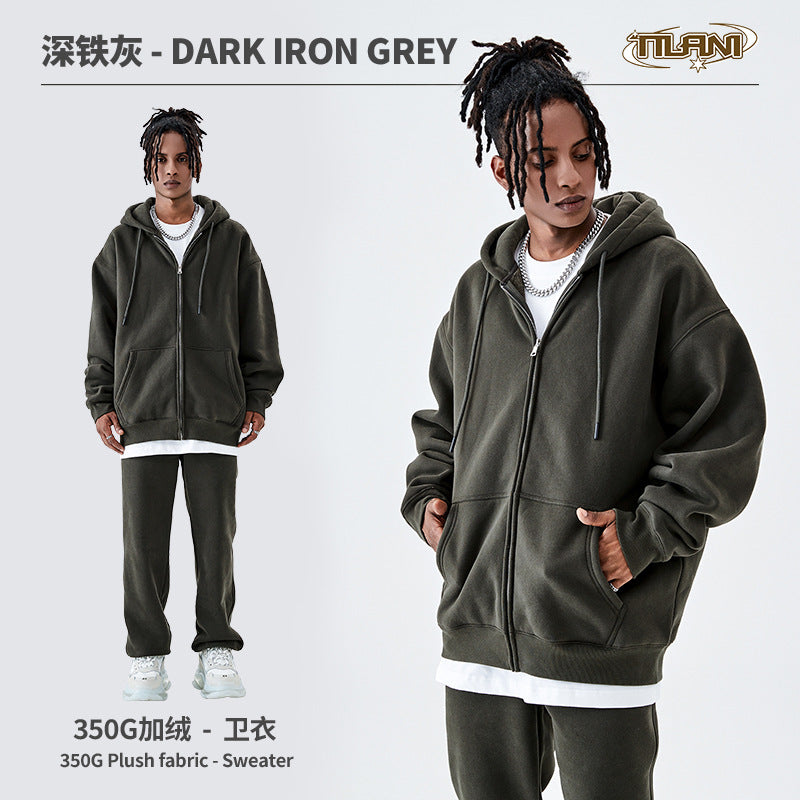 Tilani Men's Sweatshirt Cross-Border Casual Sports Suit Fashionable Pure Color Sweatshirt for Men and Women Simple Zipper Hoodie