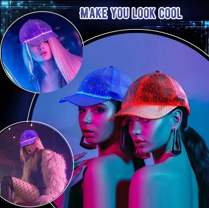 Cross-border charging LED fiber cap LED light knitted hat autumn and winter night running with light luminous hat