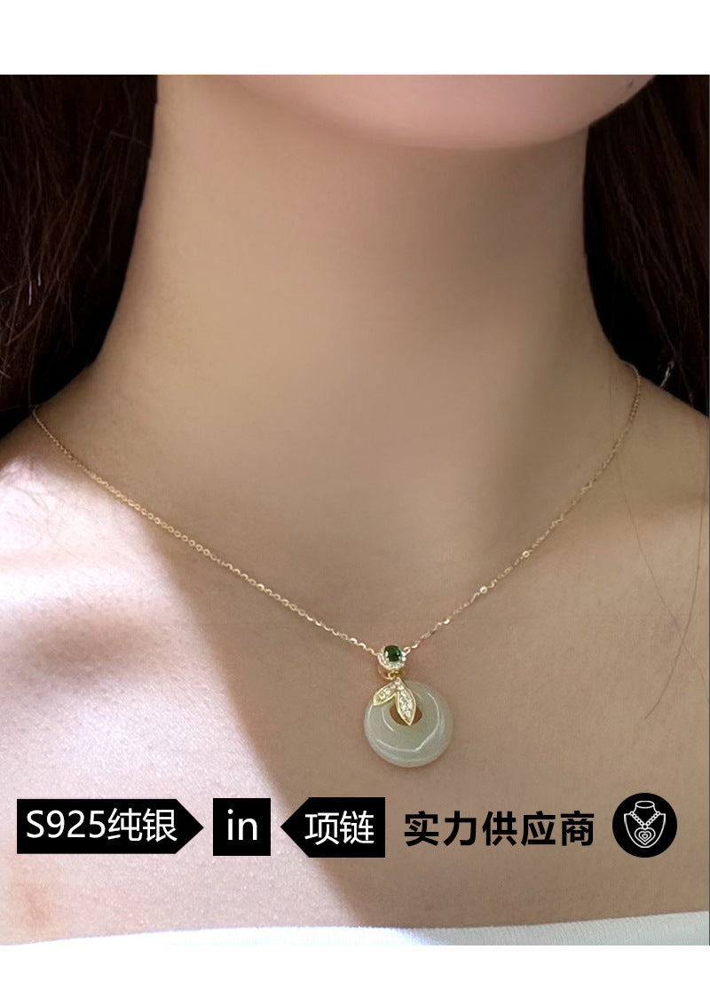 S925 Sterling Silver Clavicle Necklace Women's Summer Hetian Jade Fish Tail Pendant Simple Accessible Luxury Niche High-End Accessories