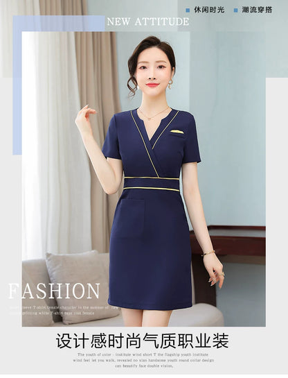 Business Wear dress 2023 Summer Women's Short-sleeved Temperament High-end Hotel Front Desk Beauty Salon Jewelry Shop Work Clothes