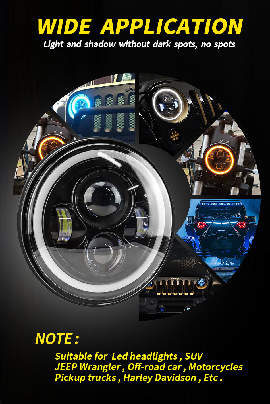 Car Led Headlights 7inch Wrangler Angel Eye Headlights Harley Motorcycle 60W Super Bright Headlights
