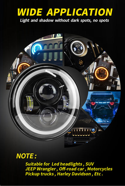 Car Led Headlights 7inch Wrangler Angel Eye Headlights Harley Motorcycle 60W Super Bright Headlights