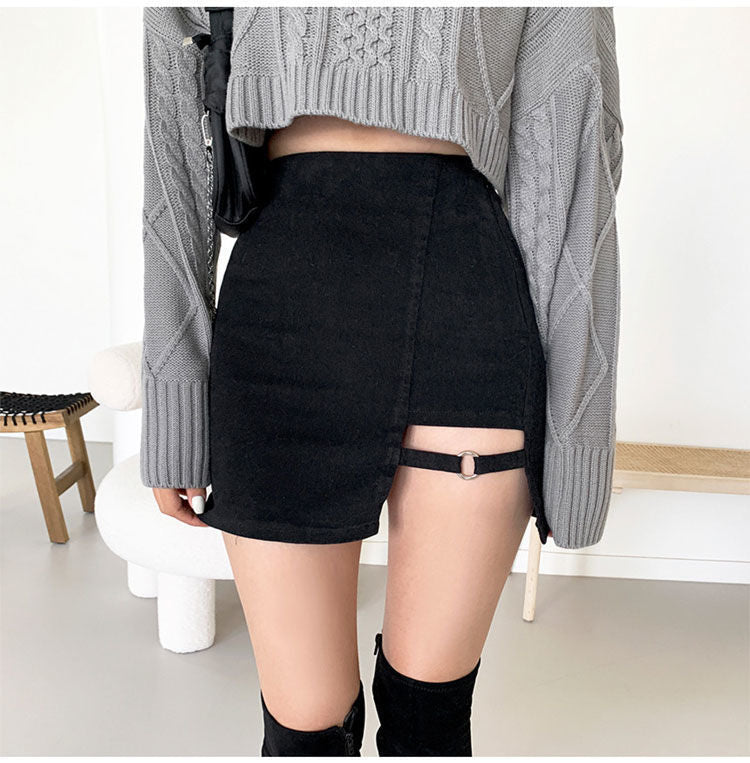 Black Skirt, Hip-Covering Skirt, Female Summer Sexy Sexy Short Skirt, Petite Design, High-Waisted Skirt, Trendy Autumn and Winter