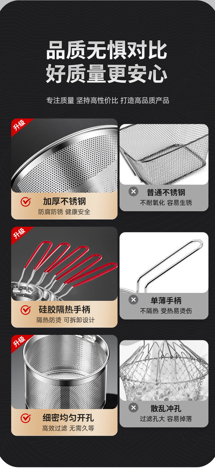 304 Stainless Steel Frying Basket Frying Mesh Basket Cooking Noodles Lander Frying Basket Frying Pan Frying Pan Frying Pan Oil Filter Screen